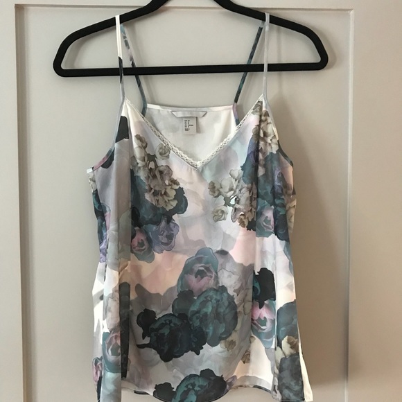 H&M Tops - Satin Watercolor Flower Camisole Blouse
